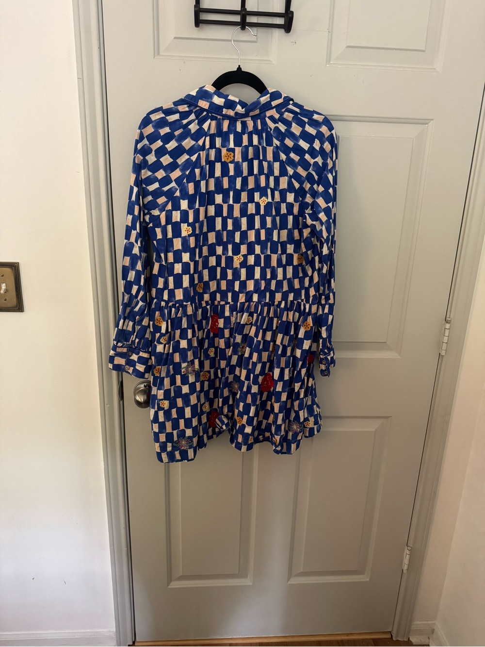 Anthropologie Maeve Checkered and Floral Long Sleeve Mini Dress size Medium - Picture 8 of 13